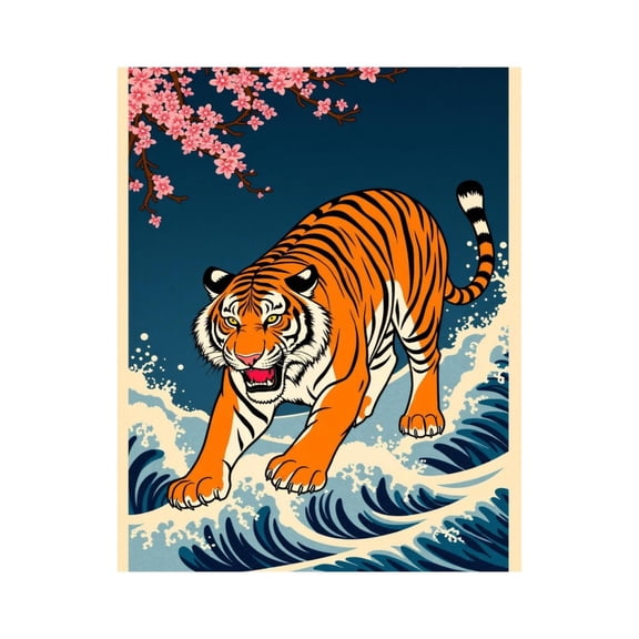Paint by Numbers Kit for Adults, Tiger Cherry Blossoms Waves Art Paint by Numbers, Easy Paint by Numbers Kit for Adults Beginner, DIY Adult Paint by Number Kits on Canvas, Home Decor