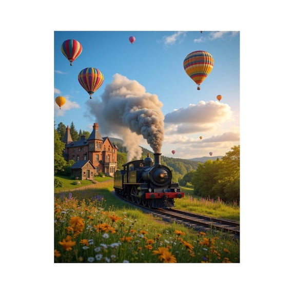 Paint by Numbers Kit for Adults, Train Balloons Scenic Landscape Paint by Numbers, Easy Paint by Numbers Kit for Adults Beginner, DIY Adult Paint by Number Kits on Canvas, 12x16in Home Decor