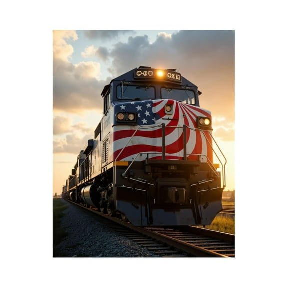 Paint by Numbers Kit for Adults, Train Locomotive Sunset Flag Rails Paint by Numbers, Easy Paint by Numbers Kit for Adults Beginner, DIY Adult Paint by Number Kits on Canvas, Home Decor