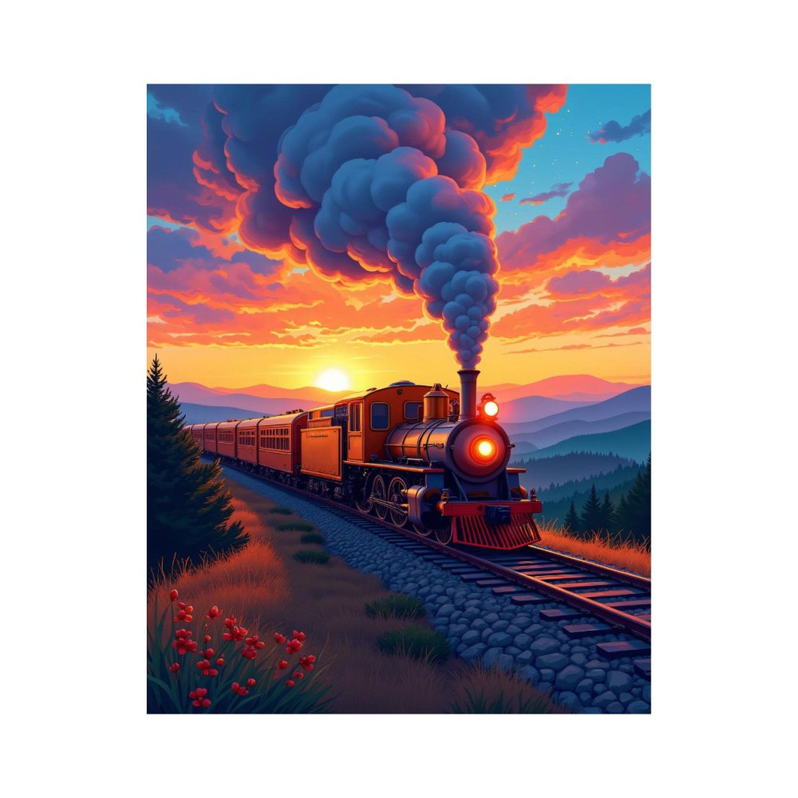 Paint by Numbers Kit for Adults, Train Sunset Scenic Journey Paint by Numbers, Easy Paint by Numbers Kit for Adults Beginner, DIY Adult Paint by Number Kits on Canvas, 12x16in Home Decor