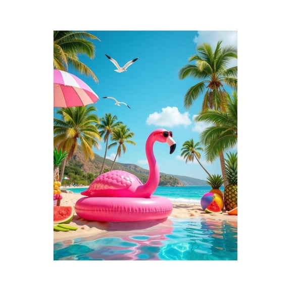 Paint by Numbers Kit for Adults, Tropical Beach Flamingo Pool Float Paint by Numbers, Easy Paint by Numbers Kit for Adults Beginner, DIY Adult Paint by Number Kits on Canvas, 12x16in Home Decor
