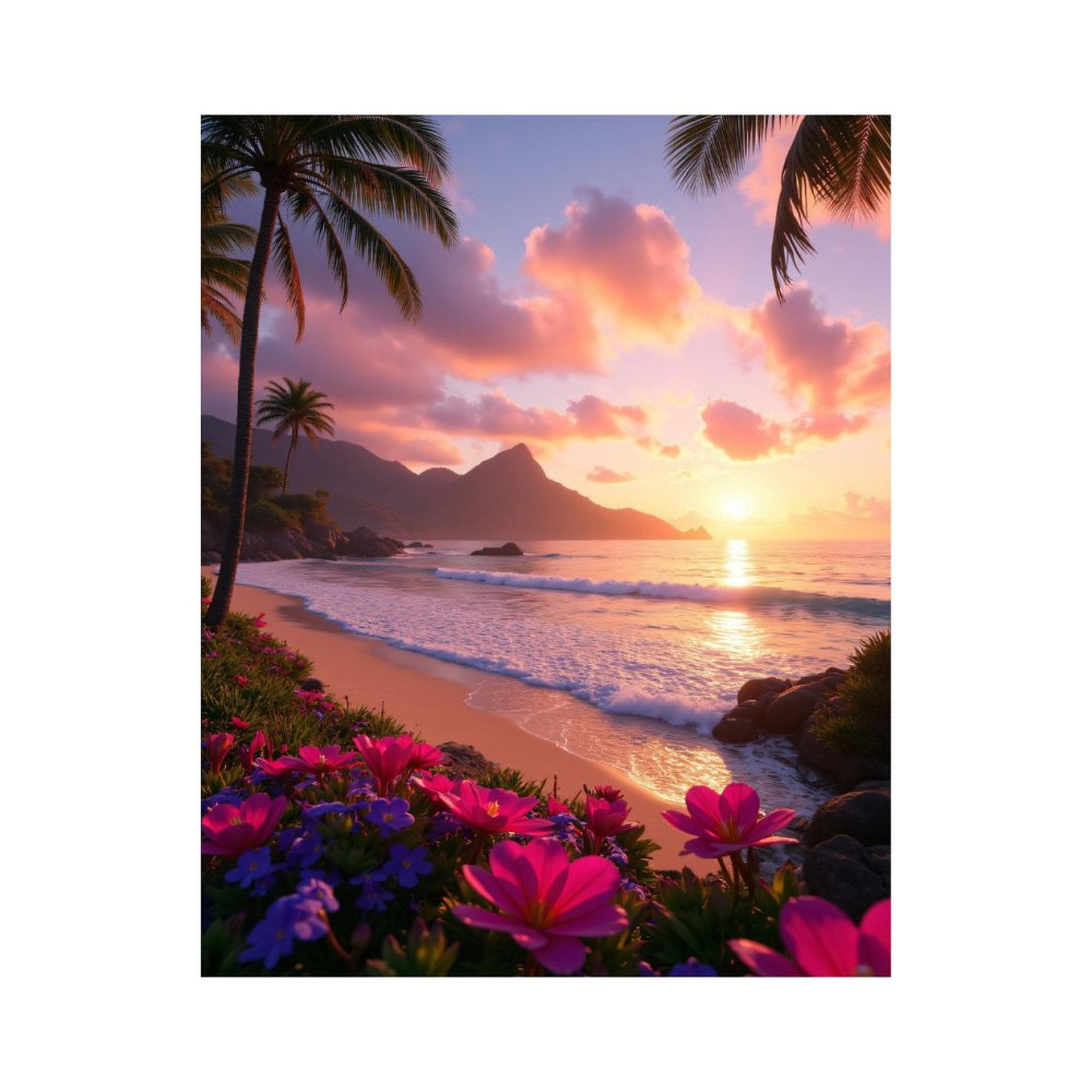 Paint by Numbers Kit for Adults, Tropical Sunset Beach Flowers Paint by Numbers, Easy Paint by Numbers Kit for Adults Beginner, DIY Adult Paint by Number Kits on Canvas, 12x16in Home Decor