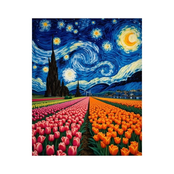Paint by Numbers Kit for Adults, Tulip Fields Starry Night Landscape Paint by Numbers, Easy Paint by Numbers Kit for Adults Beginner, DIY Adult Paint by Number Kits on Canvas, 12x16in Home Decor