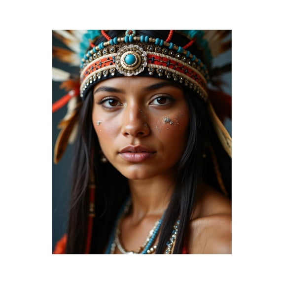 Paint by Numbers Kit for Adults, Turquoise Feathered Beaded Headpiece Paint by Numbers, Easy Paint by Numbers Kit for Adults Beginner, DIY Adult Paint by Number Kits on Canvas, Home Decor