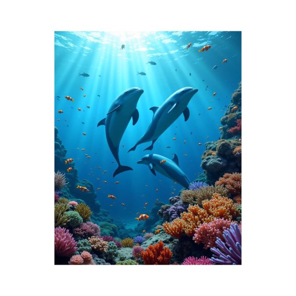 Paint by Numbers Kit for Adults, Underwater Dolphins Coral Reef Scene Paint by Numbers, Easy Paint by Numbers Kit for Adults Beginner, DIY Adult Paint by Number Kits on Canvas, 12x16in Home Decor
