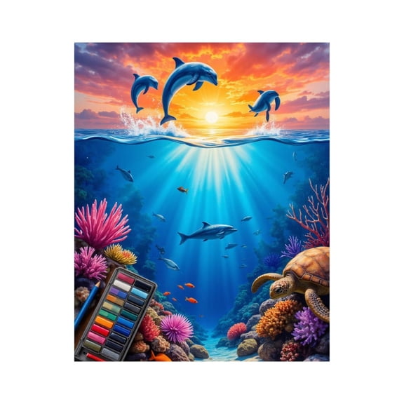 Paint by Numbers Kit for Adults, Underwater Dolphins Coral Sunset Paint by Numbers, Easy Paint by Numbers Kit for Adults Beginner, DIY Adult Paint by Number Kits on Canvas, Home Decor