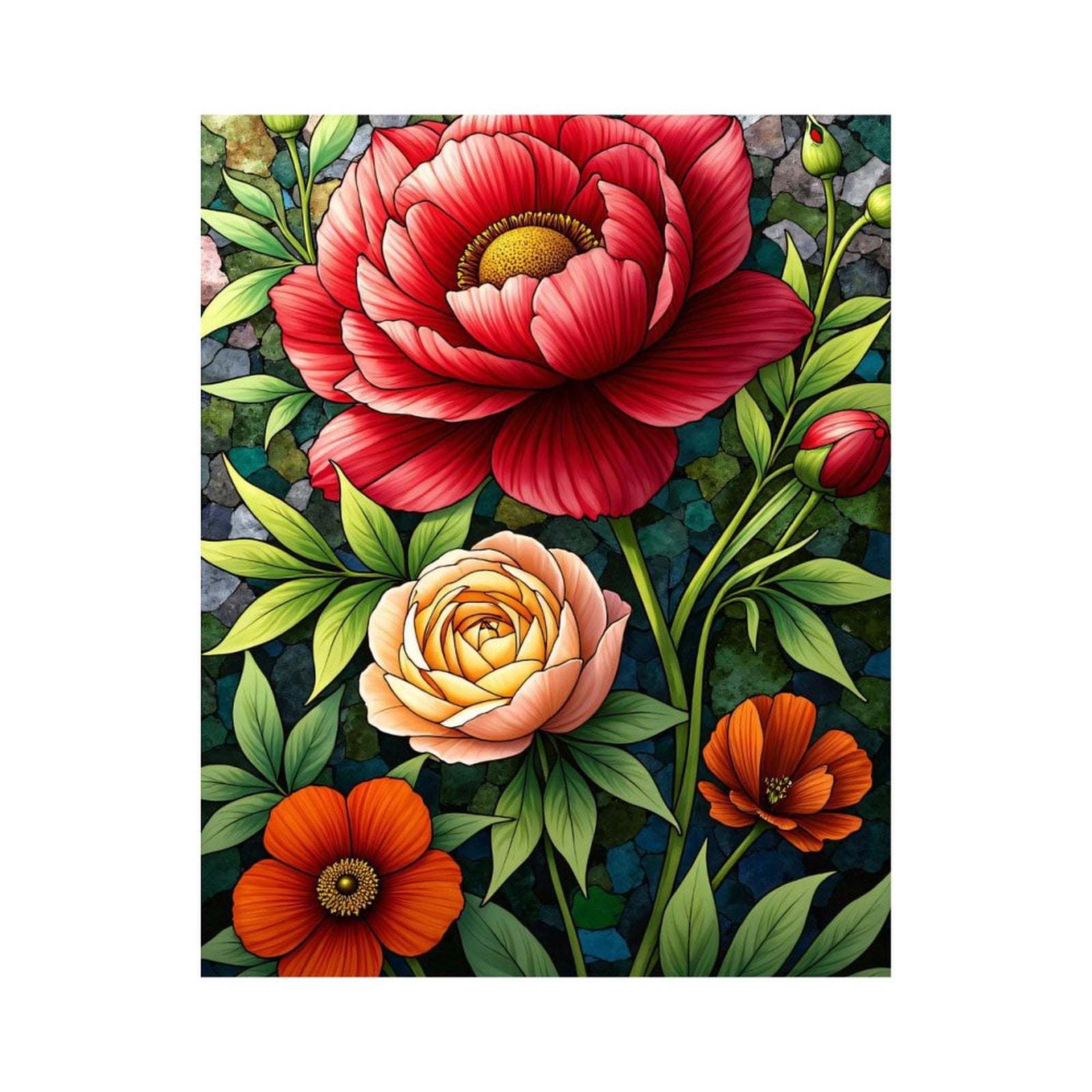 Paint by Numbers Kit for Adults, Vibrant Floral Mosaic Artistry Paint by Numbers, Easy Paint by Numbers Kit for Adults Beginner, DIY Adult Paint by Number Kits on Canvas, Home Decor