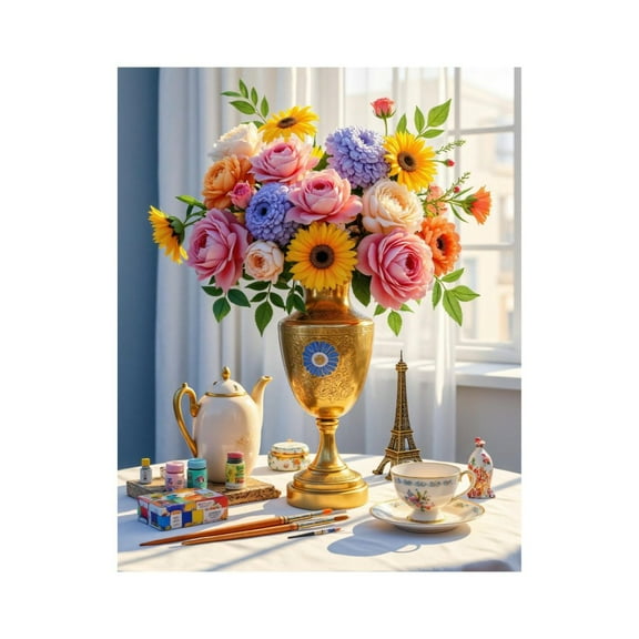 Paint by Numbers Kit for Adults, Vibrant Floral Still Life Art Table Paint by Numbers, Easy Paint by Numbers Kit for Adults Beginner, DIY Adult Paint by Number Kits on Canvas, Home Decor