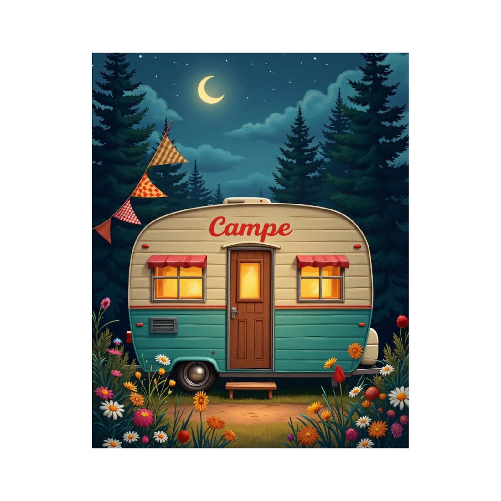 Paint by Numbers Kit for Adults, Vintage Camper Moonlit Night Paint by Numbers, Easy Paint by Numbers Kit for Adults Beginner, DIY Adult Paint by Number Kits on Canvas, Home Decor
