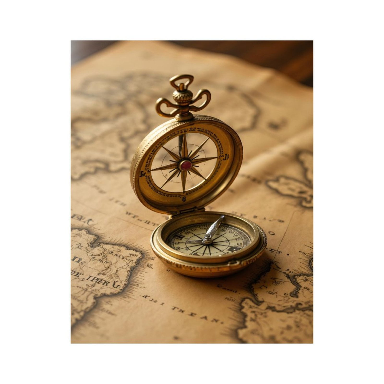 Compass With Numbers Simple Paint by Numbers Kit for Adults, Vintage Compass On Old Map Paint by ...