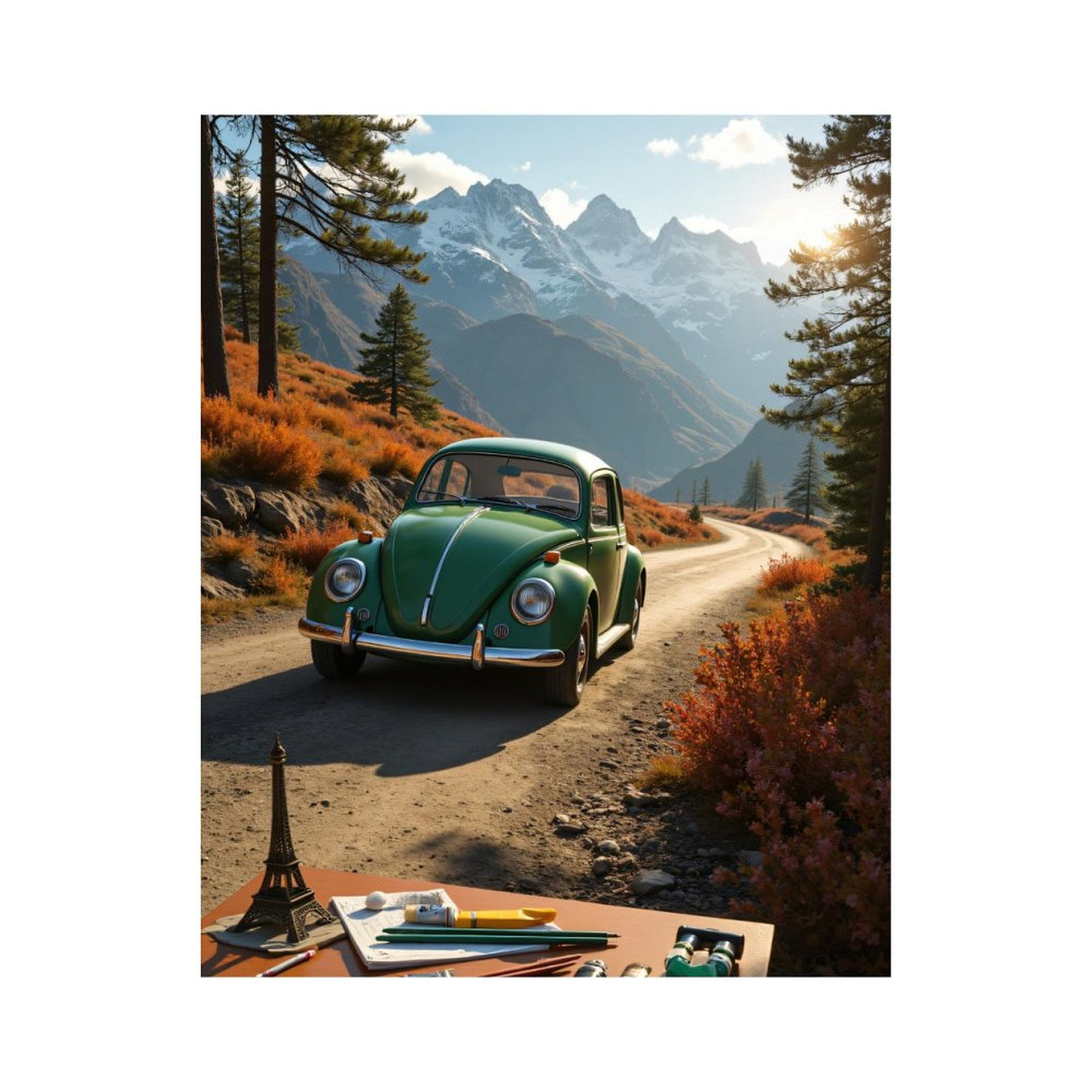Paint by Numbers Kit for Adults, Vintage Green Car Mountain Road Paint by Numbers, Easy Paint by Numbers Kit for Adults Beginner, DIY Adult Paint by Number Kits on Canvas, Home Decor