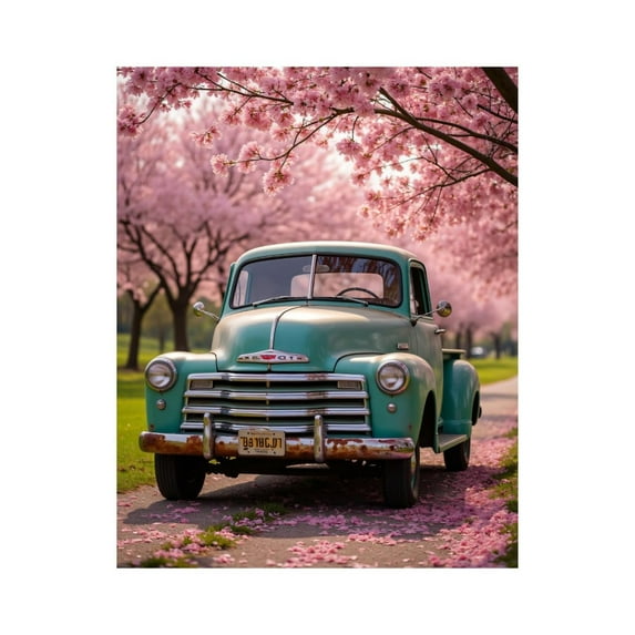 Paint by Numbers Kit for Adults, Vintage Truck Cherry Blossom Scene Paint by Numbers, Easy Paint by Numbers Kit for Adults Beginner, DIY Adult Paint by Number Kits on Canvas, Home Decor