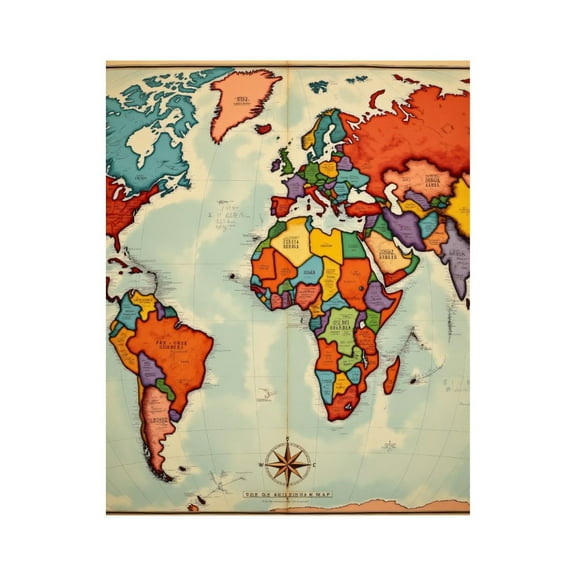 Paint by Numbers Kit for Adults, Vintage World Map Illustration Paint by Numbers, Easy Paint by Numbers Kit for Adults Beginner, DIY Adult Paint by Number Kits on Canvas, Home Decor