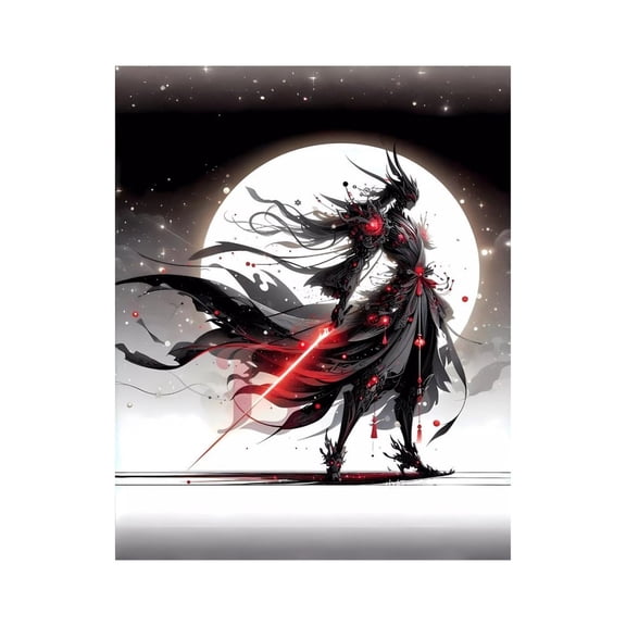 Paint by Numbers Kit for Adults, Warrior Silhouette Moonlight Fantasy Red Paint by Numbers, Easy Paint by Numbers Kit for Adults Beginner, DIY Adult Paint by Number Kits on Canvas, Home Decor