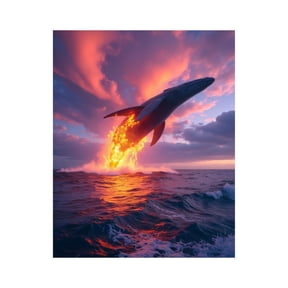Paint by Numbers Kit for Adults, Whale Sunset Fire Ocean Breach Paint by Numbers, Easy Paint by Numbers Kit for Adults Beginner, DIY Adult Paint by Number Kits on Canvas, 12x16in Home Decor