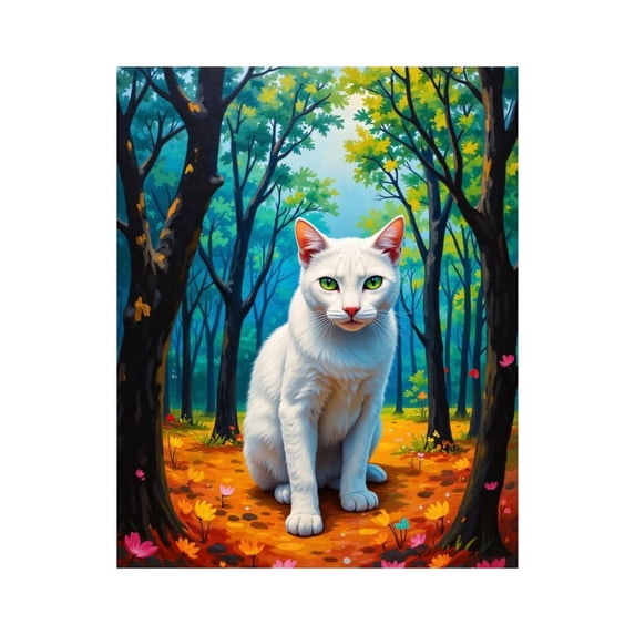 Paint by Numbers Kit for Adults, White Cat Enchanted Forest Blossoms Paint by Numbers, Easy Paint by Numbers Kit for Adults Beginner, DIY Adult Paint by Number Kits on Canvas, Home Decor