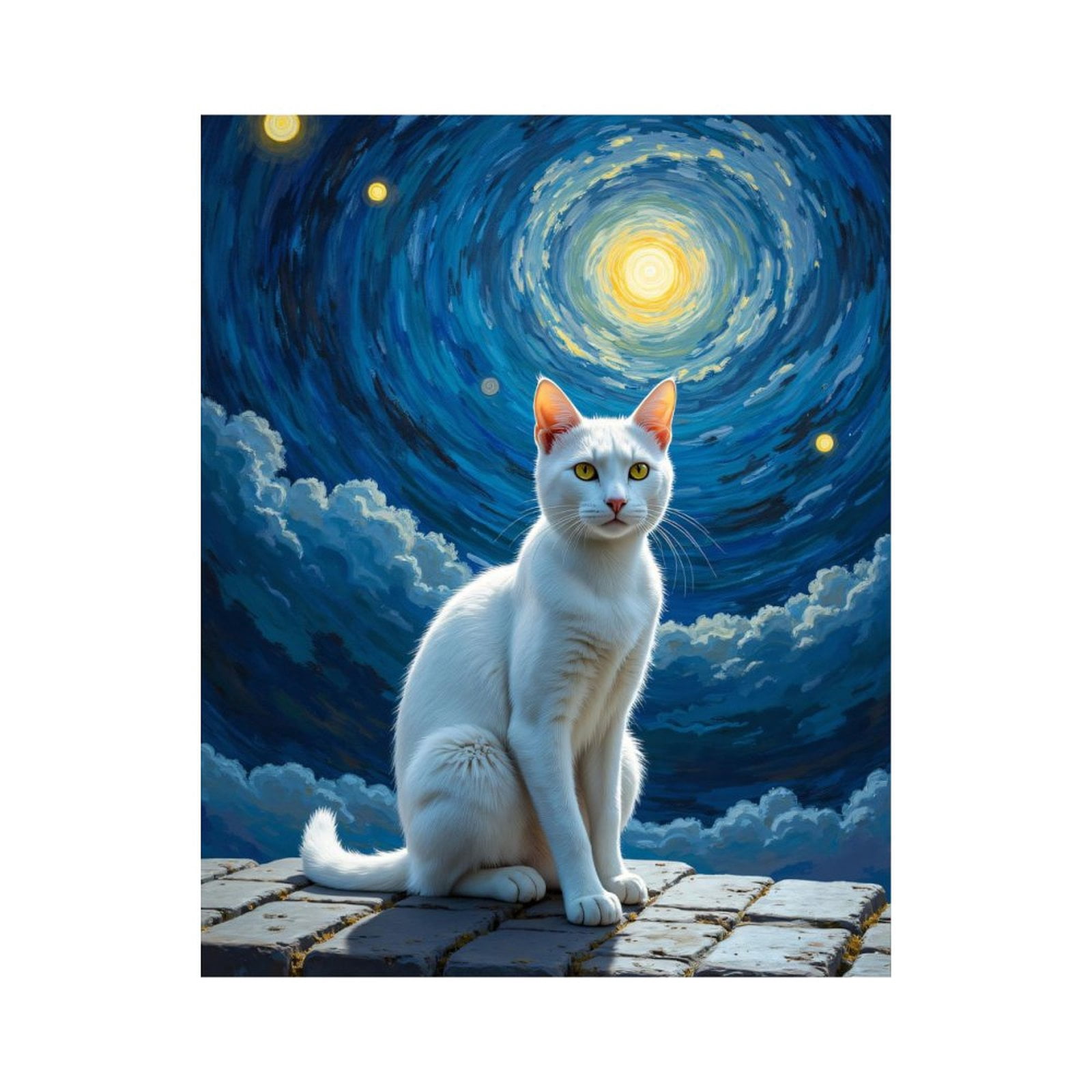 Paint by Numbers Kit for Adults, White Cat Starry Night Sky Paint by ...