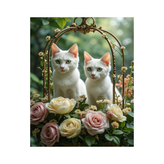 Paint by Numbers Kit for Adults, White Cats Floral Arch Roses Paint by Numbers, Easy Paint by Numbers Kit for Adults Beginner, DIY Adult Paint by Number Kits on Canvas, 12x16in Home Decor