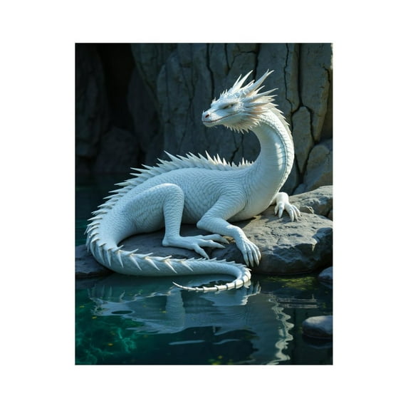Paint by Numbers Kit for Adults, White Dragon Resting Beside Water Paint by Numbers, Easy Paint by Numbers Kit for Adults Beginner, DIY Adult Paint by Number Kits on Canvas, Home Decor