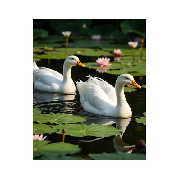 Paint by Numbers Kit for Adults, White Ducks Lilies Pond Tranquil Scene Paint by Numbers, Easy Paint by Numbers Kit for Adults Beginner, DIY Adult Paint by Number Kits on Canvas, Home Decor