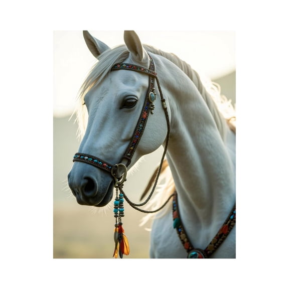 Paint by Numbers Kit for Adults, White Horse Beaded Bridle Feathers Paint by Numbers, Easy Paint by Numbers Kit for Adults Beginner, DIY Adult Paint by Number Kits on Canvas, Home Decor