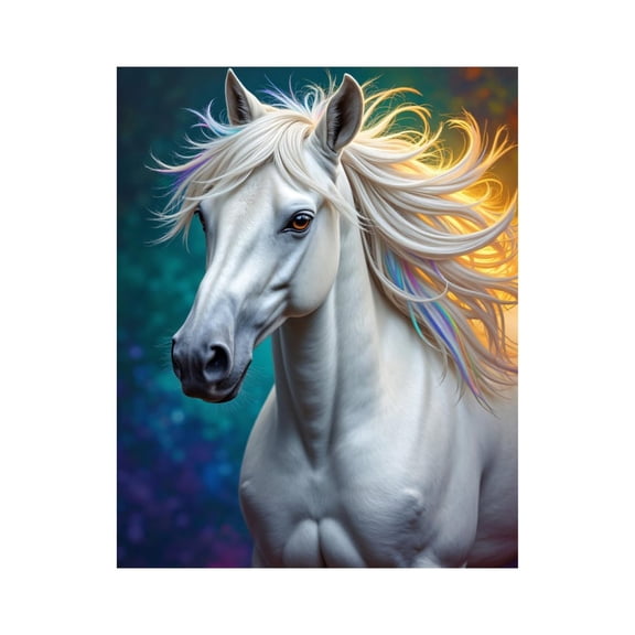 Paint by Numbers Kit for Adults, White Horse Rainbow Mane Portrait Paint by Numbers, Easy Paint by Numbers Kit for Adults Beginner, DIY Adult Paint by Number Kits on Canvas, 12x16in Home Decor