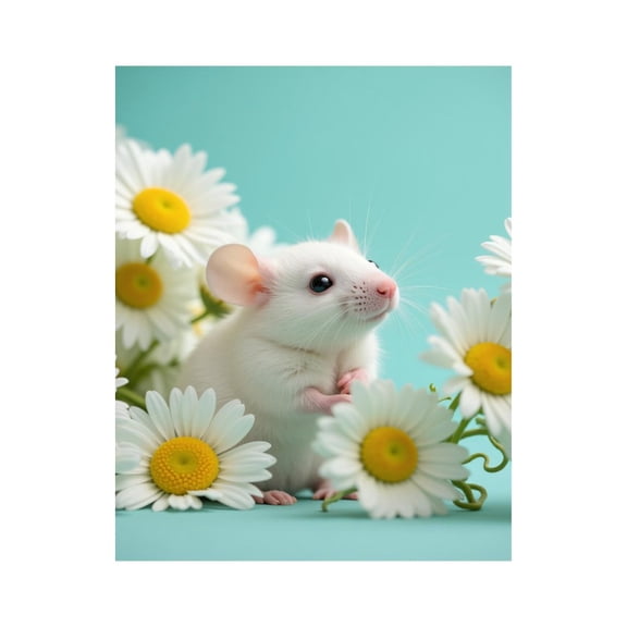 Paint by Numbers Kit for Adults, White Mouse Daisies Turquoise Background Paint by Numbers, Easy Paint by Numbers Kit for Adults Beginner, DIY Adult Paint by Number Kits on Canvas, 12x16in Home Decor