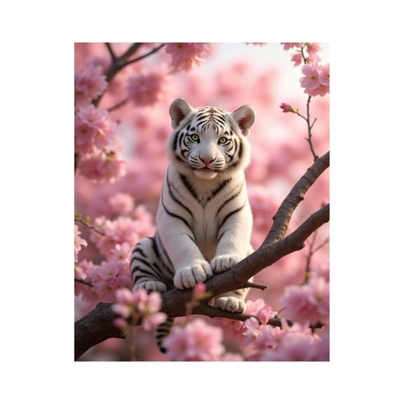 Paint by Numbers Kit for Adults, White Tiger Cherry Blossoms Paint by Numbers, Easy Paint by Numbers Kit for Adults Beginner, DIY Adult Paint by Number Kits on Canvas, 12x16in Home Decor