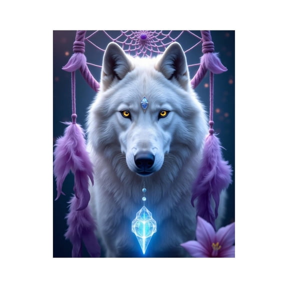 Paint by Numbers Kit for Adults, White Wolf Dreamcatcher Crystal Paint by Numbers, Easy Paint by Numbers Kit for Adults Beginner, DIY Adult Paint by Number Kits on Canvas, Home Decor