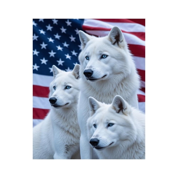 Paint by Numbers Kit for Adults, White Wolves Blue Eyes Flag Paint by Numbers, Easy Paint by Numbers Kit for Adults Beginner, DIY Adult Paint by Number Kits on Canvas, 12x16in Home Decor