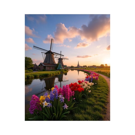 Paint by Numbers Kit for Adults, Windmills Tulip Field Sunset Reflection Paint by Numbers, Easy Paint by Numbers Kit for Adults Beginner, DIY Adult Paint by Number Kits on Canvas, 12x16in Home Decor