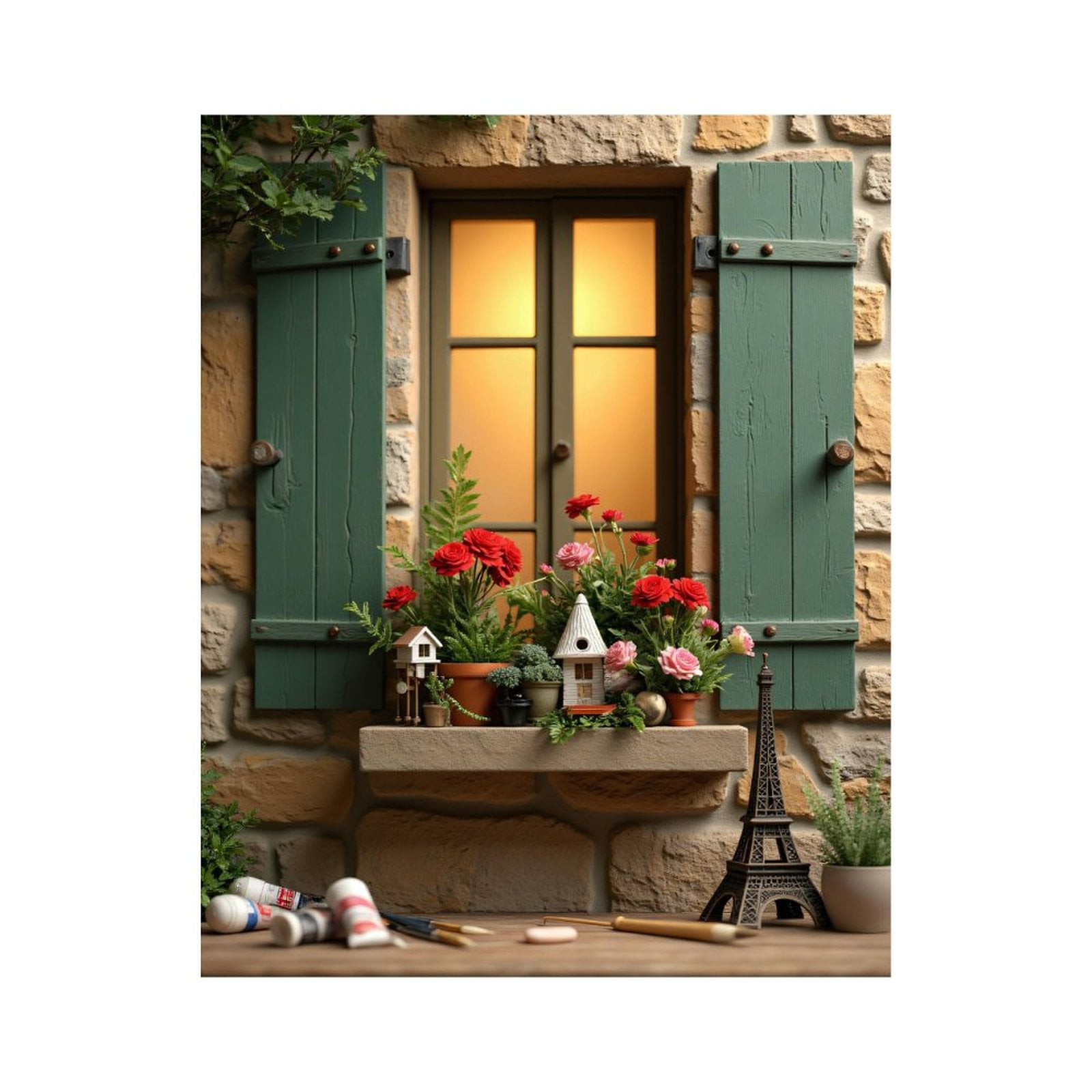 Paint by Numbers Kit for Adults, Window Flower Art Miniature Scene Garden Paint by Numbers, Easy Paint by Numbers Kit for Adults Beginner, DIY Adult Paint by Number Kits on Canvas, Home Decor