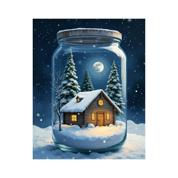 Paint by Numbers Kit for Adults, Winter Cabin In Glass Jar Paint by Numbers, Easy Paint by Numbers Kit for Adults Beginner, DIY Adult Paint by Number Kits on Canvas, 12x16in Home Decor