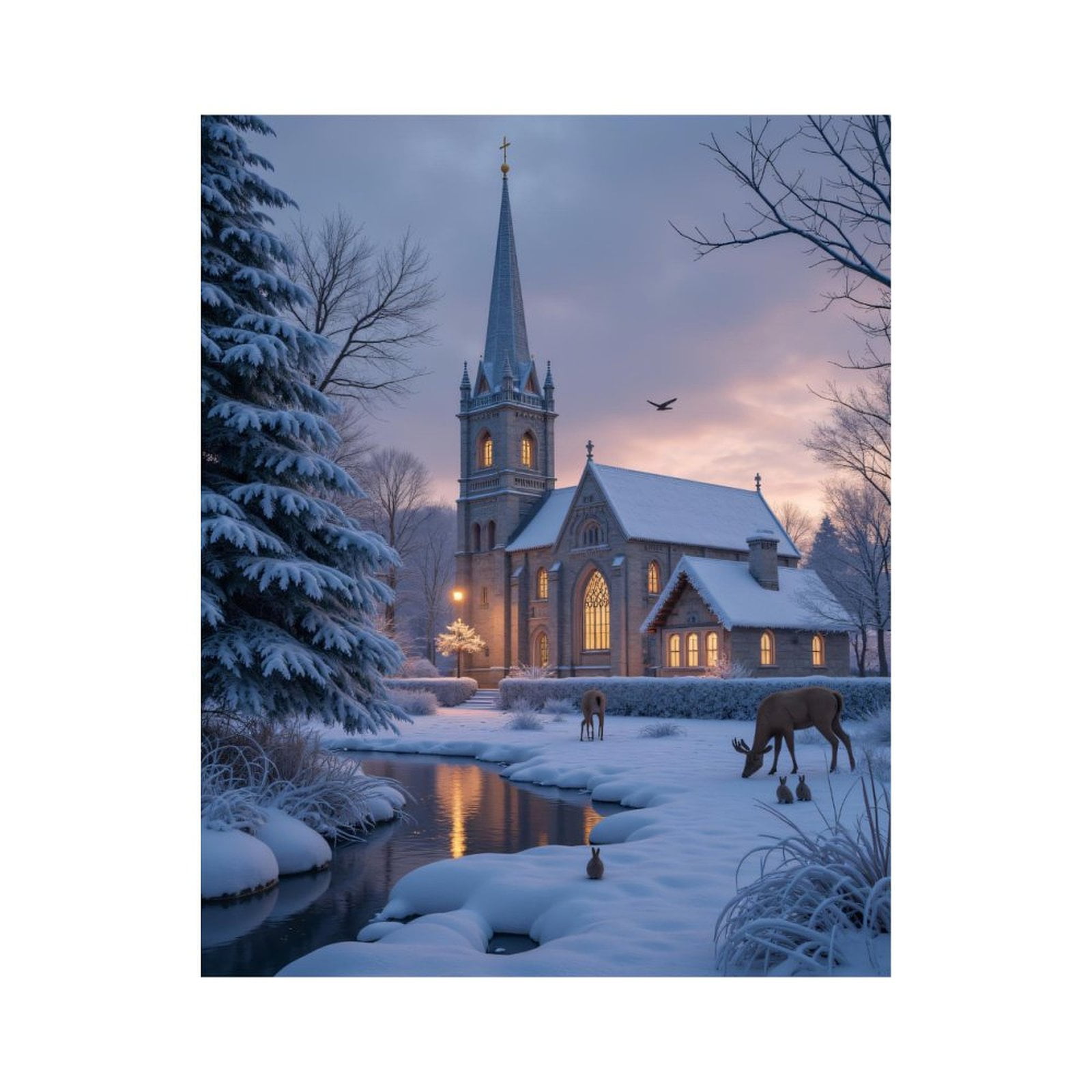 Paint by Numbers Kit for Adults, Winter Church Scene With Deer River Paint by Numbers, Easy Paint by Numbers Kit for Adults Beginner, DIY Adult Paint by Number Kits on Canvas, Home Decor