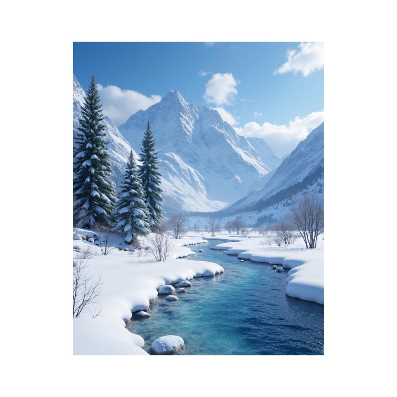 Paint by Numbers Kit for Adults, Winter Mountain River Scene