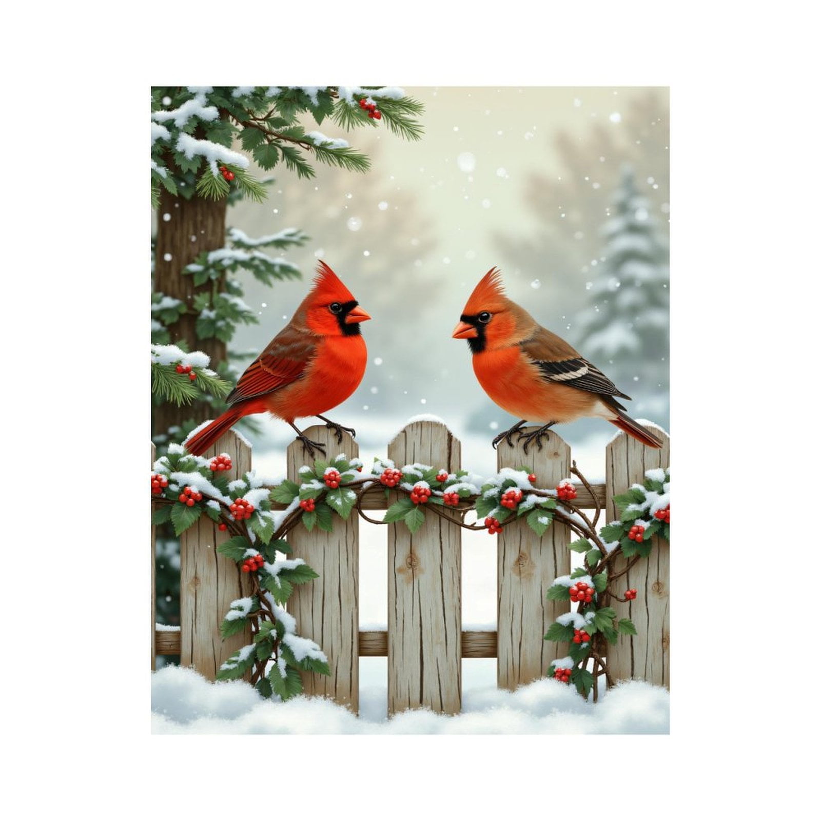 Paint by Numbers Kit for Adults, Winter Scene Red Birds Fence Snow Paint by Numbers, Easy Paint by Numbers Kit for Adults Beginner, DIY Adult Paint by Number Kits on Canvas, Home Decor