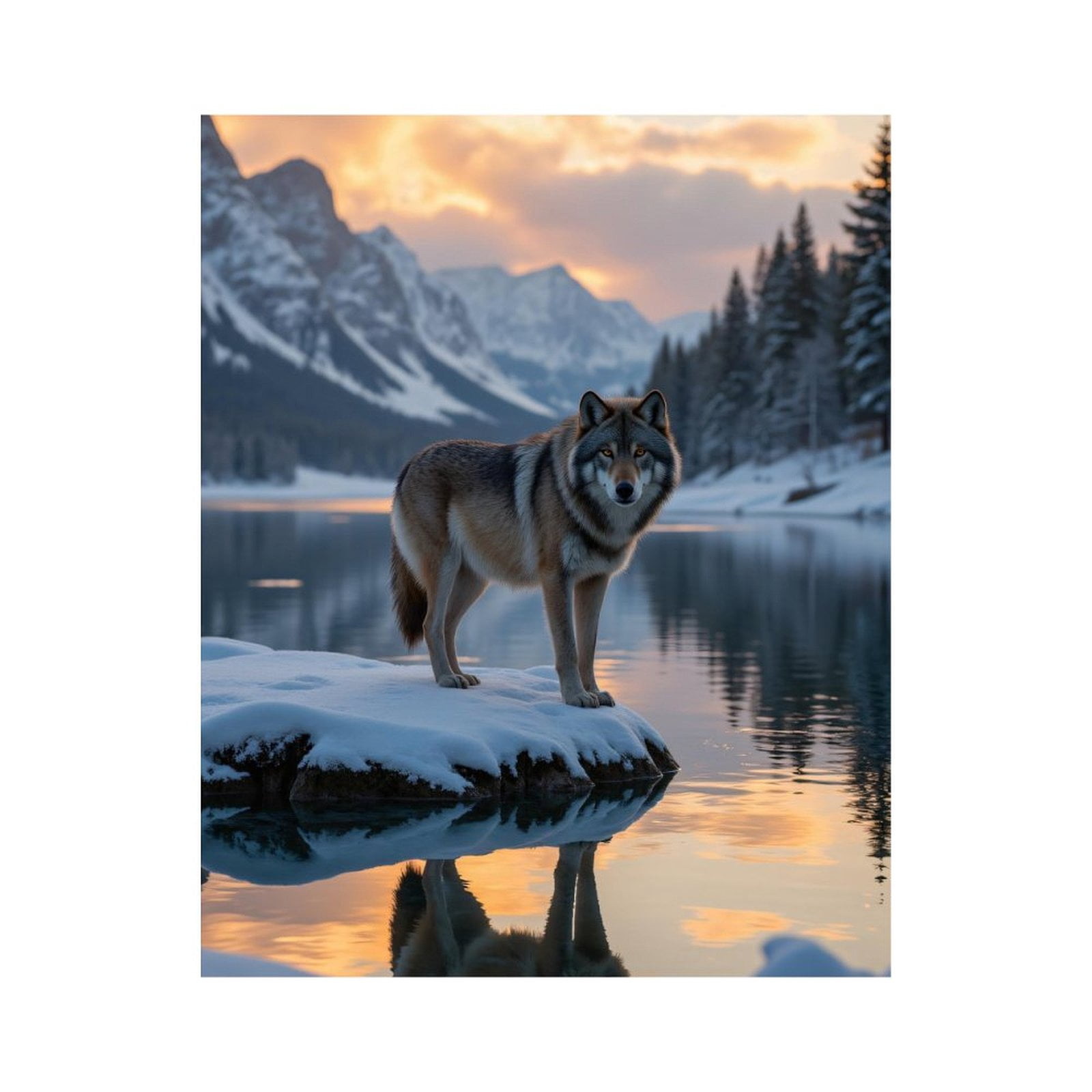 Paint by Numbers Kit for Adults, Winter Wolf Lake Sunset Reflection ...