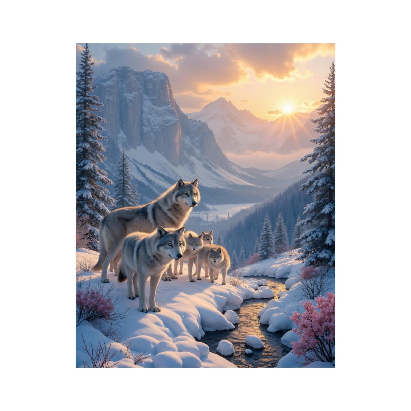 Paint by Numbers Kit for Adults, Winter Wolves Majestic Mountain Sunrise Paint by Numbers, Easy Paint by Numbers Kit for Adults Beginner, DIY Adult Paint by Number Kits on Canvas, Home Decor