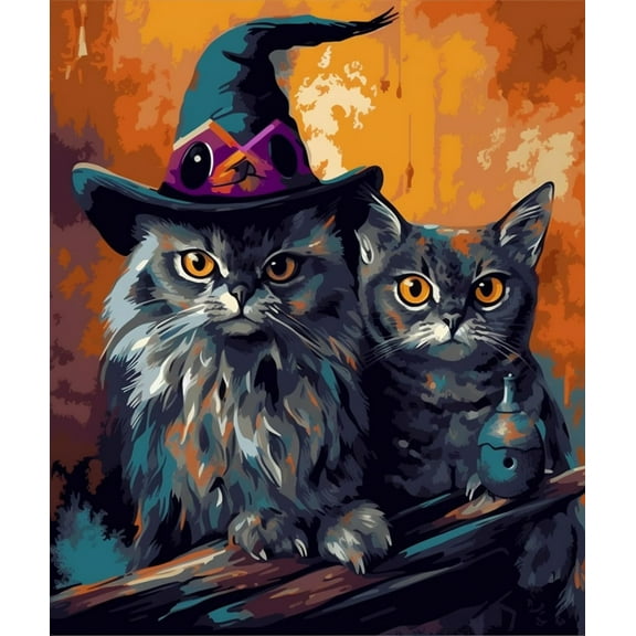 Paint by Numbers Kit for Adults -Witch Cat - Beginner DIY Color by Number Set on Canvas Acrylic Oil Paintings Crafts, Gifts, Home Wall Decor (12 X 16 inches)-
