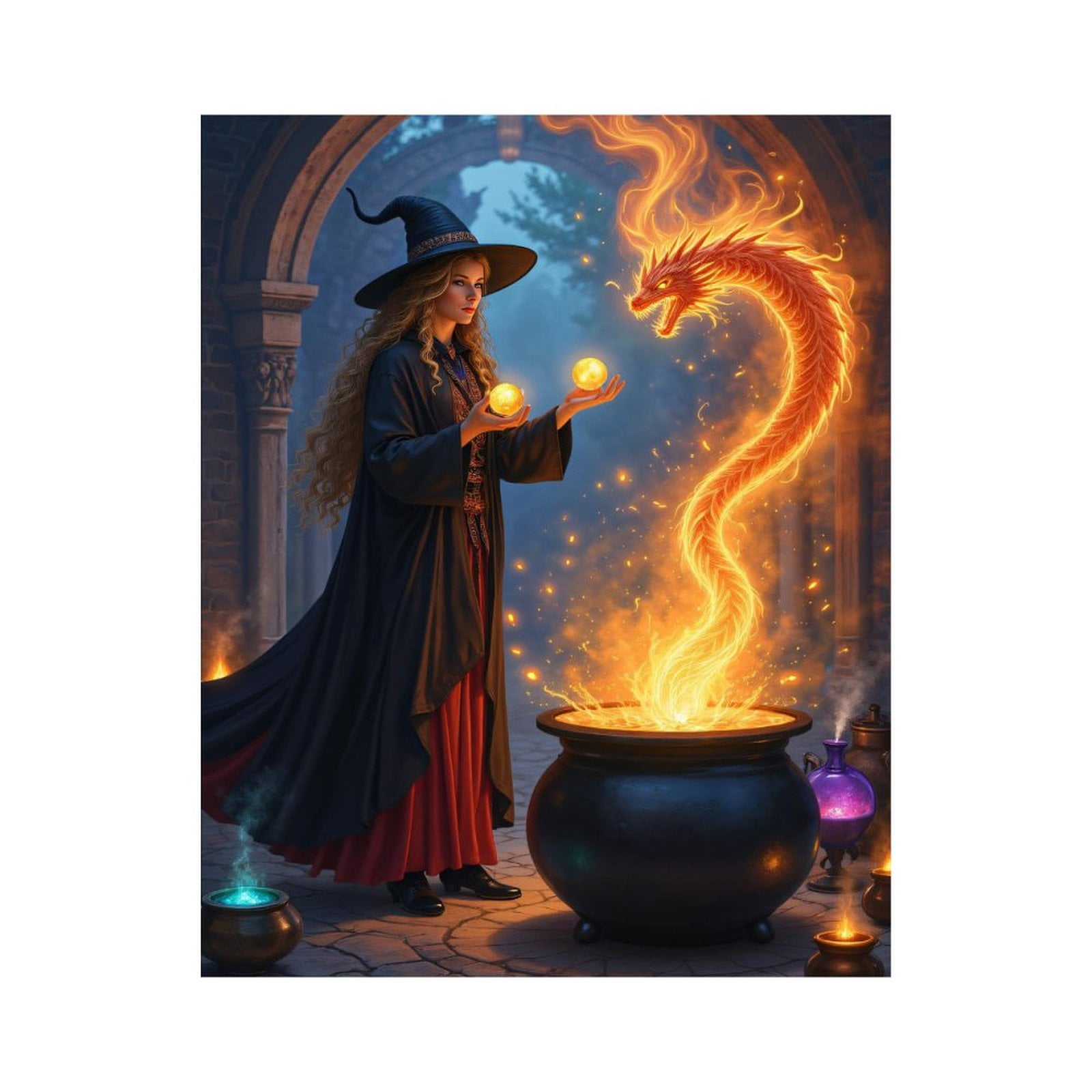 Paint by Numbers Kit for Adults, Witch Cauldron Fire Dragon Paint by Numbers, Easy Paint by Numbers Kit for Adults Beginner, DIY Adult Paint by Number Kits on Canvas, Home Decor