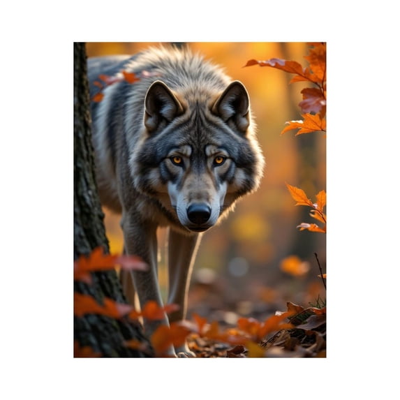 Paint by Numbers Kit for Adults, Wolf Autumn Forest Stare Paint by Numbers, Easy Paint by Numbers Kit for Adults Beginner, DIY Adult Paint by Number Kits on Canvas, 12x16in Home Decor