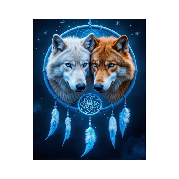 Paint by Numbers Kit for Adults, Wolf Dreamcatcher Blue Feathers Paint by Numbers, Easy Paint by Numbers Kit for Adults Beginner, DIY Adult Paint by Number Kits on Canvas, 12x16in Home Decor
