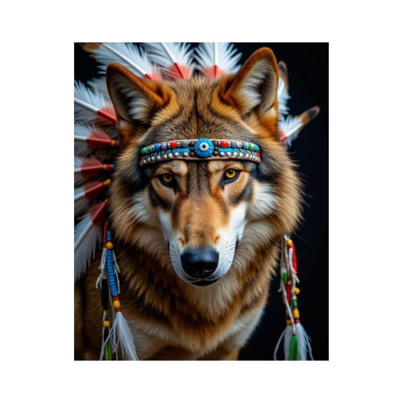 Paint by Numbers Kit for Adults, Wolf Headdress Feathers Beads Regal Paint by Numbers, Easy Paint by Numbers Kit for Adults Beginner, DIY Adult Paint by Number Kits on Canvas, Home Decor