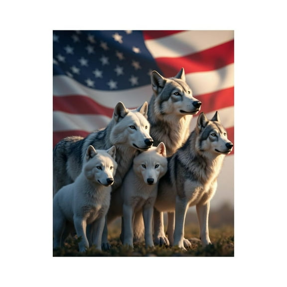Paint by Numbers Kit for Adults, Wolves Pack Flag Background Paint by Numbers, Easy Paint by Numbers Kit for Adults Beginner, DIY Adult Paint by Number Kits on Canvas, Home Decor