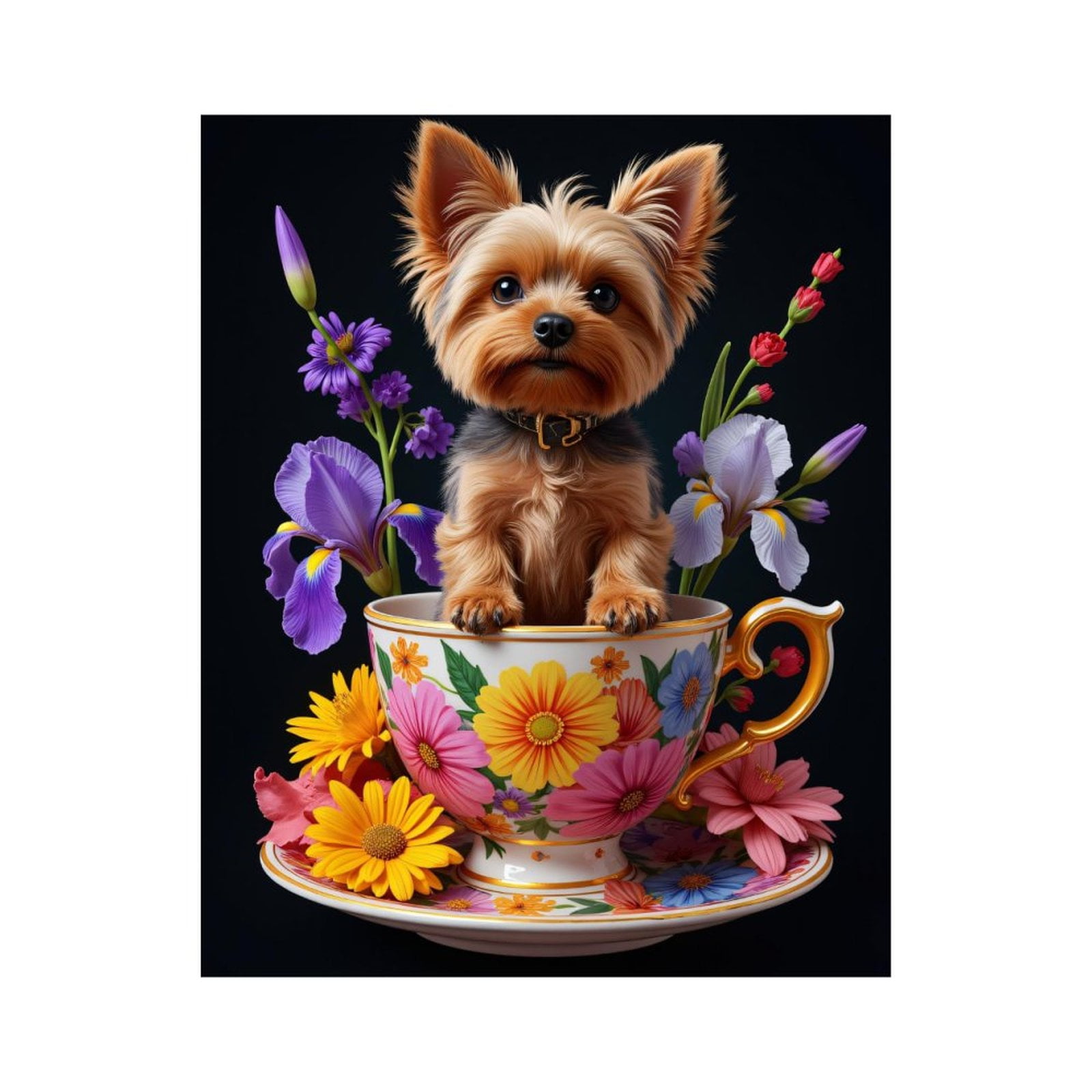 Paint by Numbers Kit for Adults, Yorkshire Terrier In Floral Teacup Paint by Numbers, Easy Paint by Numbers Kit for Adults Beginner, DIY Adult Paint by Number Kits on Canvas, 12x16in Home Decor
