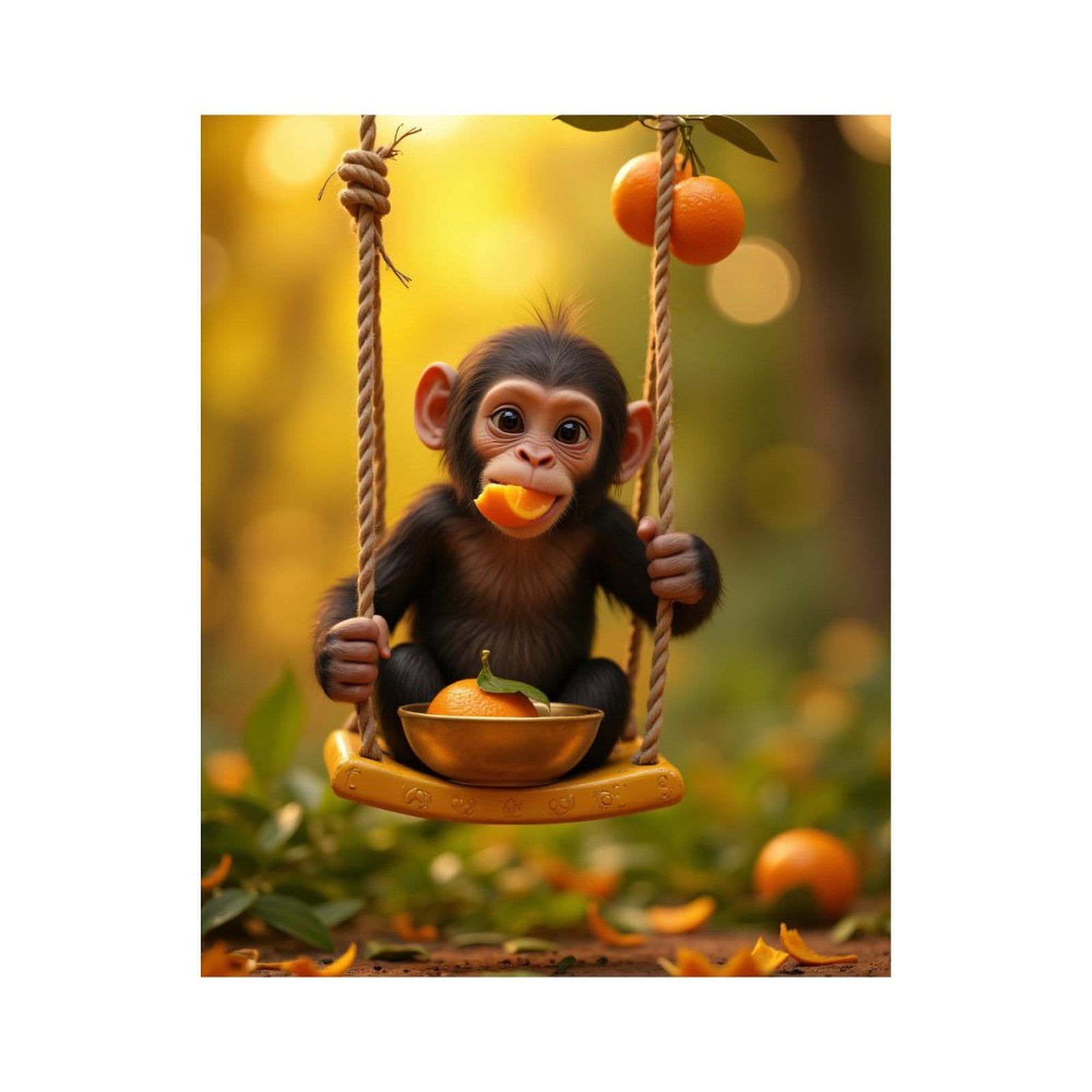 Paint by Numbers Kit for Adults, Young Chimp Swinging With Orange Paint ...