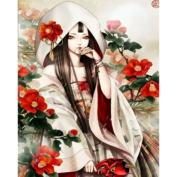 Paint by Numbers Kits for Adults-Anime Japanese Girl Kimono Geisha (55)-Beginners Digital Oil Paint by Number for Adults Easy Canvas for Home Wall Decoration and Gifts 16X20 inch-