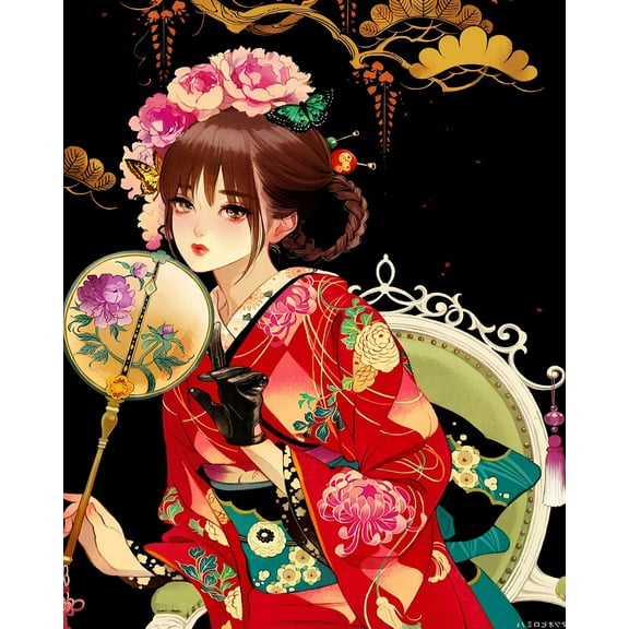 Paint by Numbers Kits for Adults-Anime Japanese Girl Kimono Geisha (59)- Beginners Digital Oil Paint by Number for Adults Easy Canvas for Home Wall Decoration and Gifts 16X20 inch-
