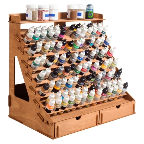 Paint Organizer: Holds 105 Bottles & 14 Brushes | Includes 6 Miniature Stands | Compact Storage Solution for Miniature Paints