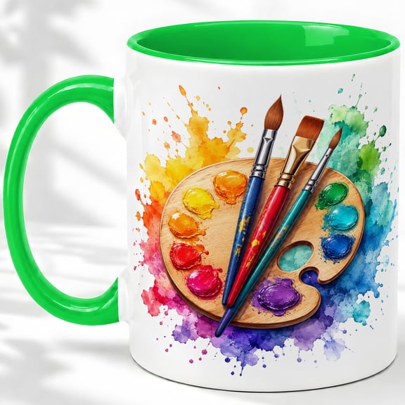 Paint Palette Accent Mug, 11oz Ceramic Coffee Cup for Artists